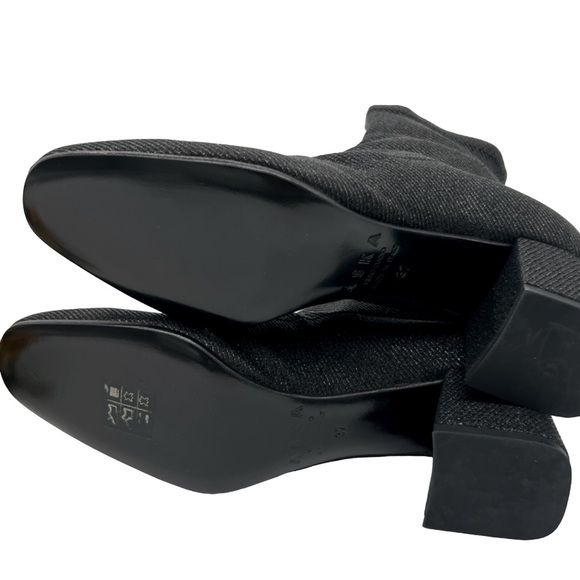 ASKA Made In Italy Gia Stretch Metallic Fabric Ankle Heel Boots 37 (6.5) NIB - Picture 7 of 9